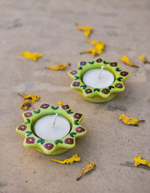 Blue Pottery T-Light Holder Set Of 2 Pcs.